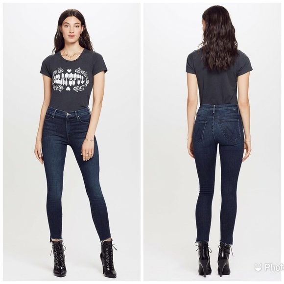 MOTHER The Stunner Ankle Step Fray Blue Sz 30 Raw Hem Jeans - Picture 1 of 9